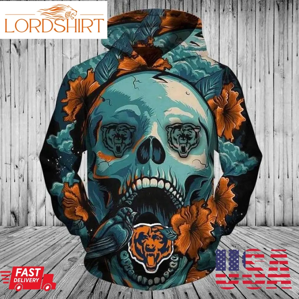 Official Nfl Chicago Bears Skull Flower Men And Women 3D Full Printing Hoodie And Zipper Hoodie Nfl Chicago Bears 3D Full Printing Shirt Chicago Bears 3D Hoodie Shirt