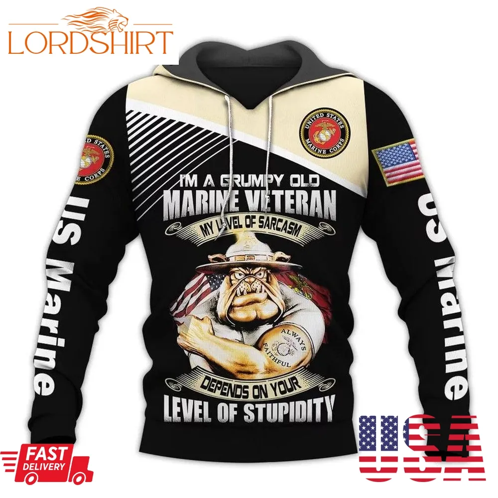 Official Usmarine Veterans Pullover Hoodies Grumpy Marines Drill Dog Mascot Hoodies Custom 3D Graphic Printed 3D Hoodie All Over Print Hoodie For Men For Women