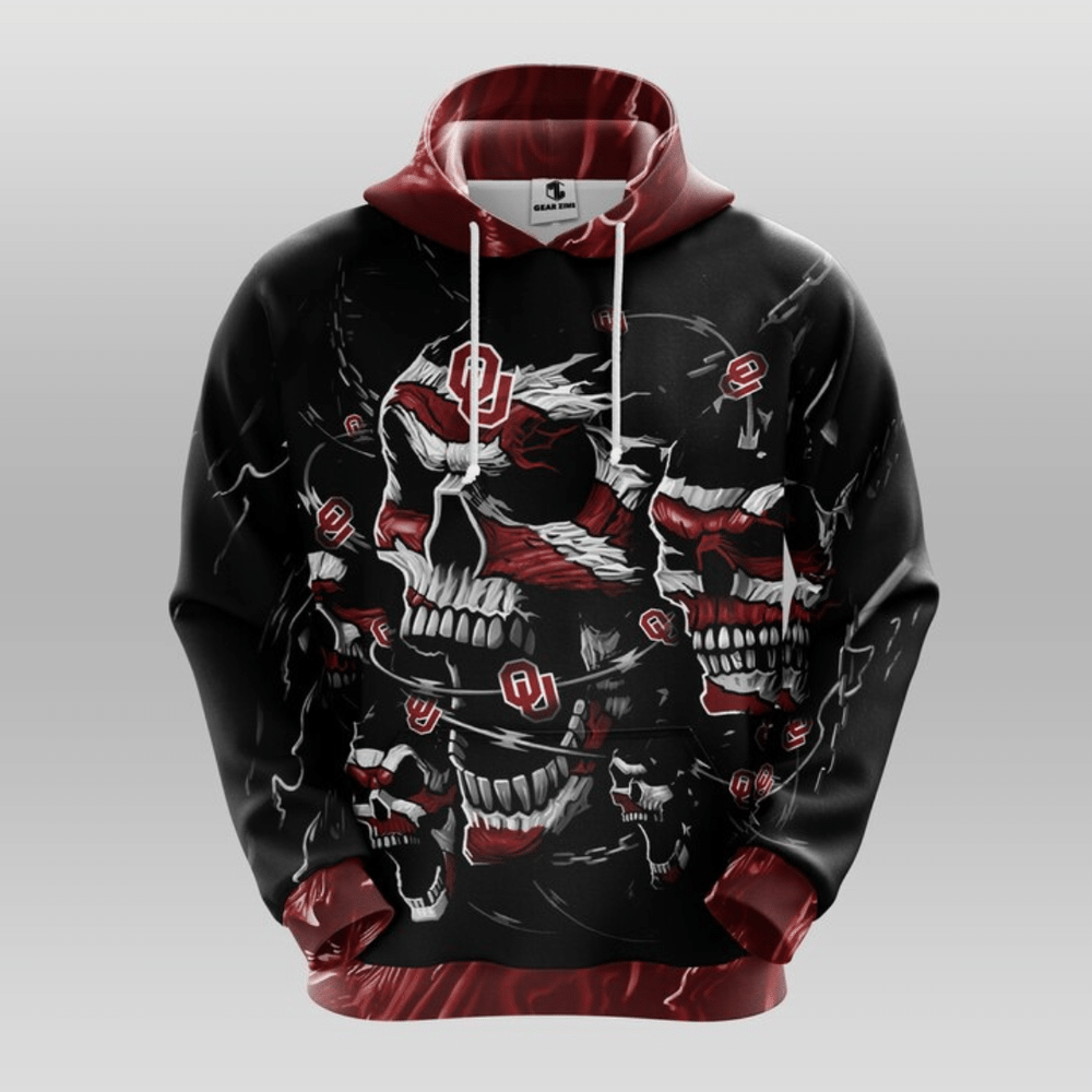 Oklahoma Sooners Unisex 3D Full Printing Skull Pullover Hoodie