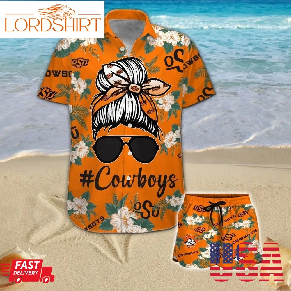 Oklahoma State Cowboys Girl Messy Bun Short Sleeve Button Up Tropical Aloha Hawaiian Shirts For Men Women