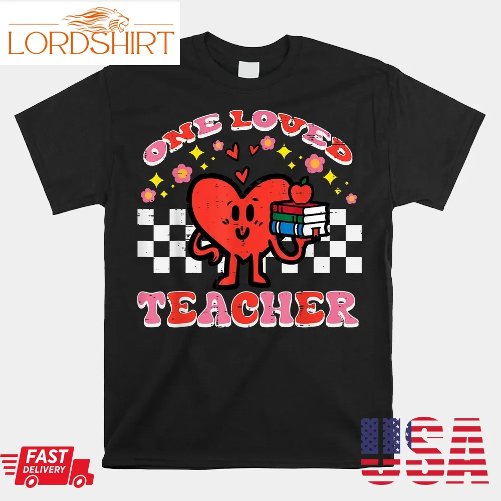 One Loved Teacher Retro Groovy Heart Valentines Day Shirt