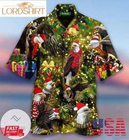 Order Christmas Eagle Bling Bling Light Green Hawaiian Aloha Shirts