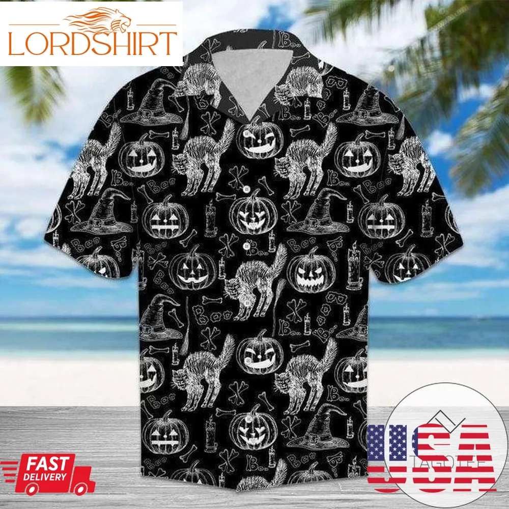 Order Halloween Black Cat Unisex Hawaiian Aloha Shirts L
