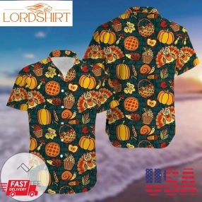 Order Hawaiian Aloha Shirts Thanksgiving Autumn Objects Turkey