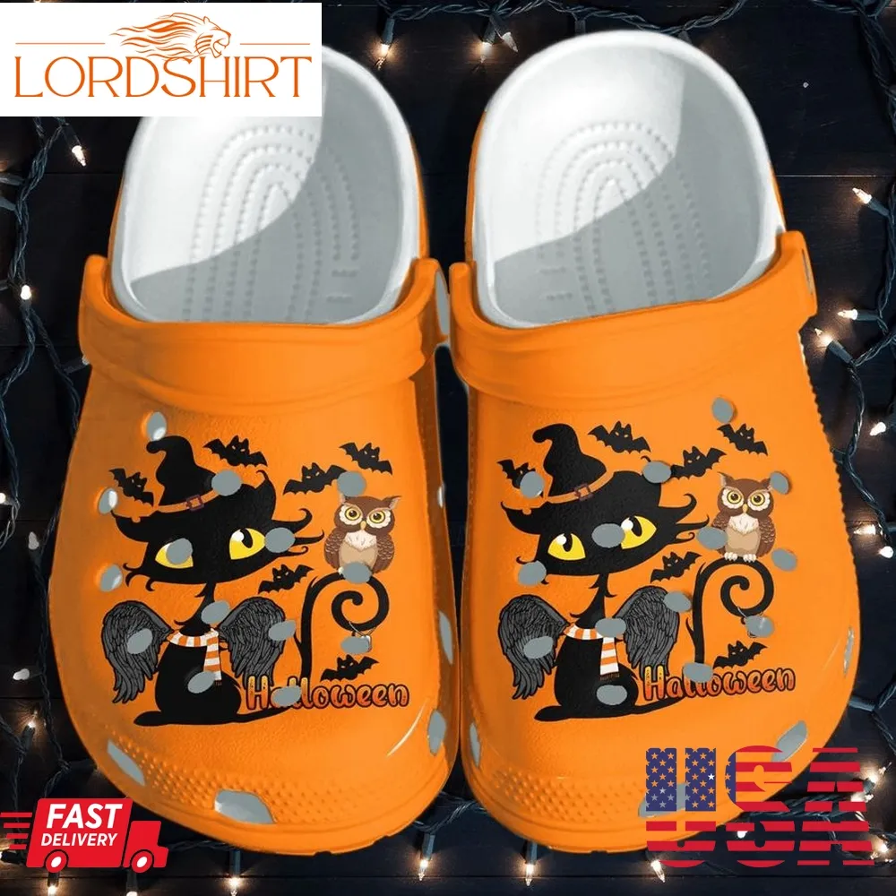 Owl And Black Cat Shoes Clog   Bats Halloween Crocs Crocband Clog Birthday Gift For Man Woman