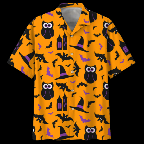 Owl Halloween Pattern Orange Hawaiian Shirt