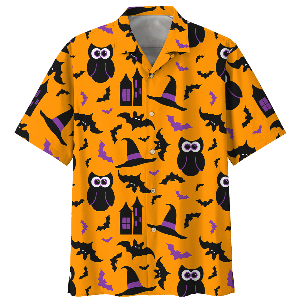 Owl Halloween Pattern Orange Hawaiian Shirt