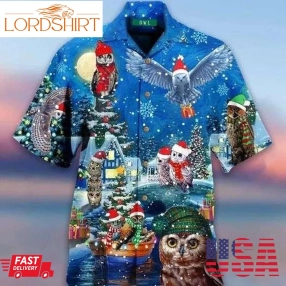 Owl On Christmas Days Blue Hawaiian Shirt