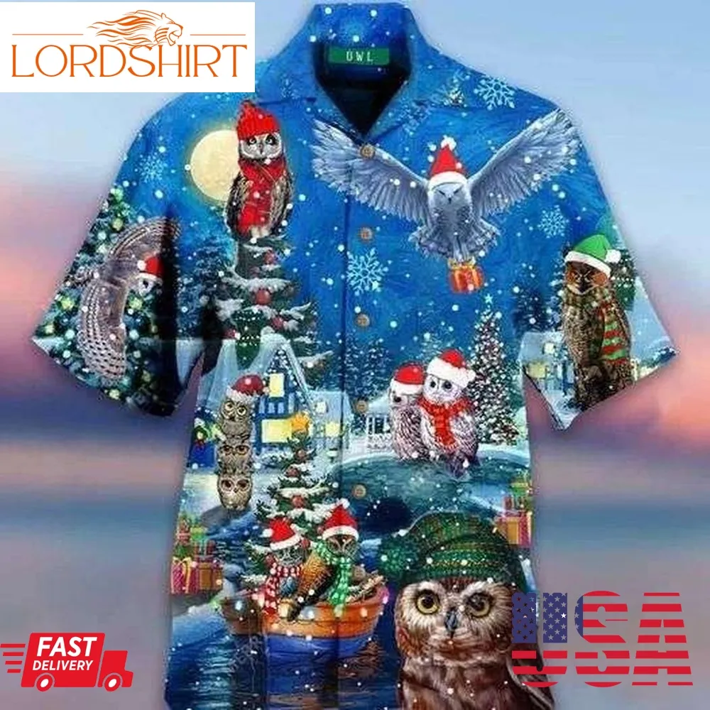 Owl On Christmas Days Blue Hawaiian Shirt