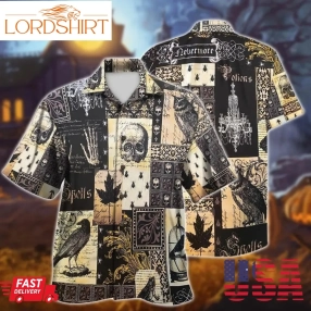 Owl Spooky Skull Gothic Halloween Hawaiian Shirt, Print Aloha Short Sleeve Unisex Shirt