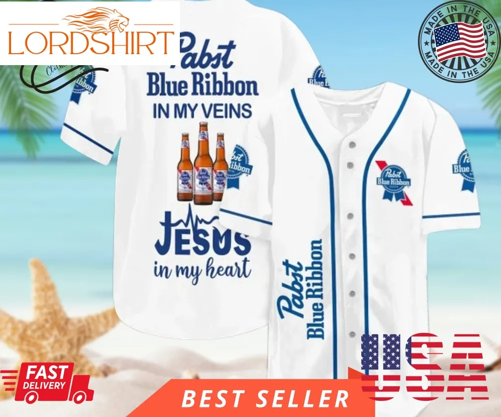 Pabst Blue Ribbon In My Veins Baseball Jersey, Halloween Shirt, Hawaii Holiday Beach Flamingo Stag Brewery Summer  1