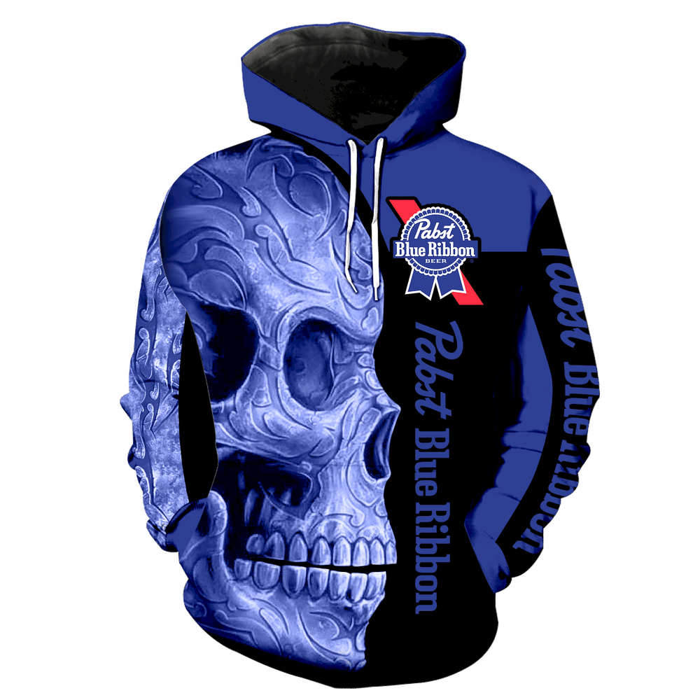 Pabst Blue Ribbon New Skull Full All Over Print V1400 Hoodie Zipper