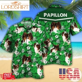 Papillon Dog Lovers Green Floral Pattern Hawaiian Shirt