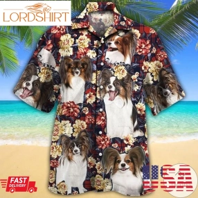 Papillon Dog Lovers Red Plaid Pattern Hawaiian Shirt