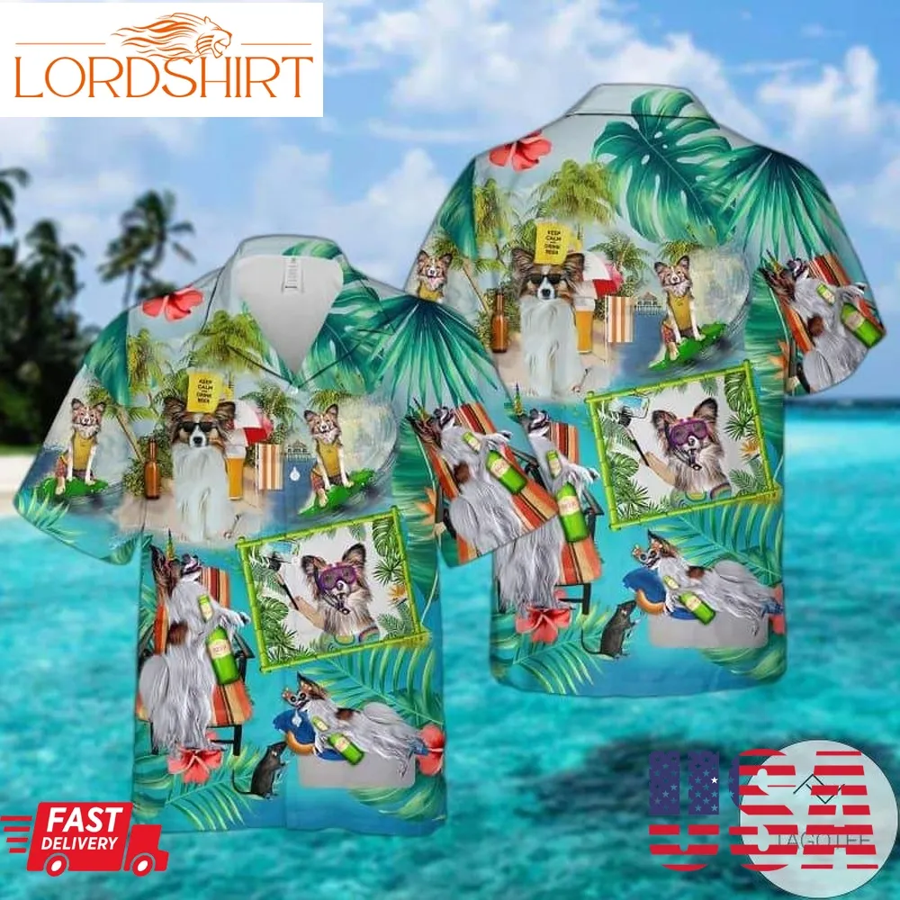 Papillon Dog Surfing Hawaiian Shirt