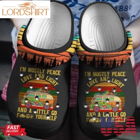 Peace Love And Light Hippie Vans Bus Gift For Lover Rubber Crocs Crocband Clogs, Comfy Footwear Men Women Size Us