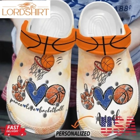 Peace Love Basketball Personalized Clog Custom Crocs Comfortablefashion Style Comfortable For Women Men Kid Print 3D