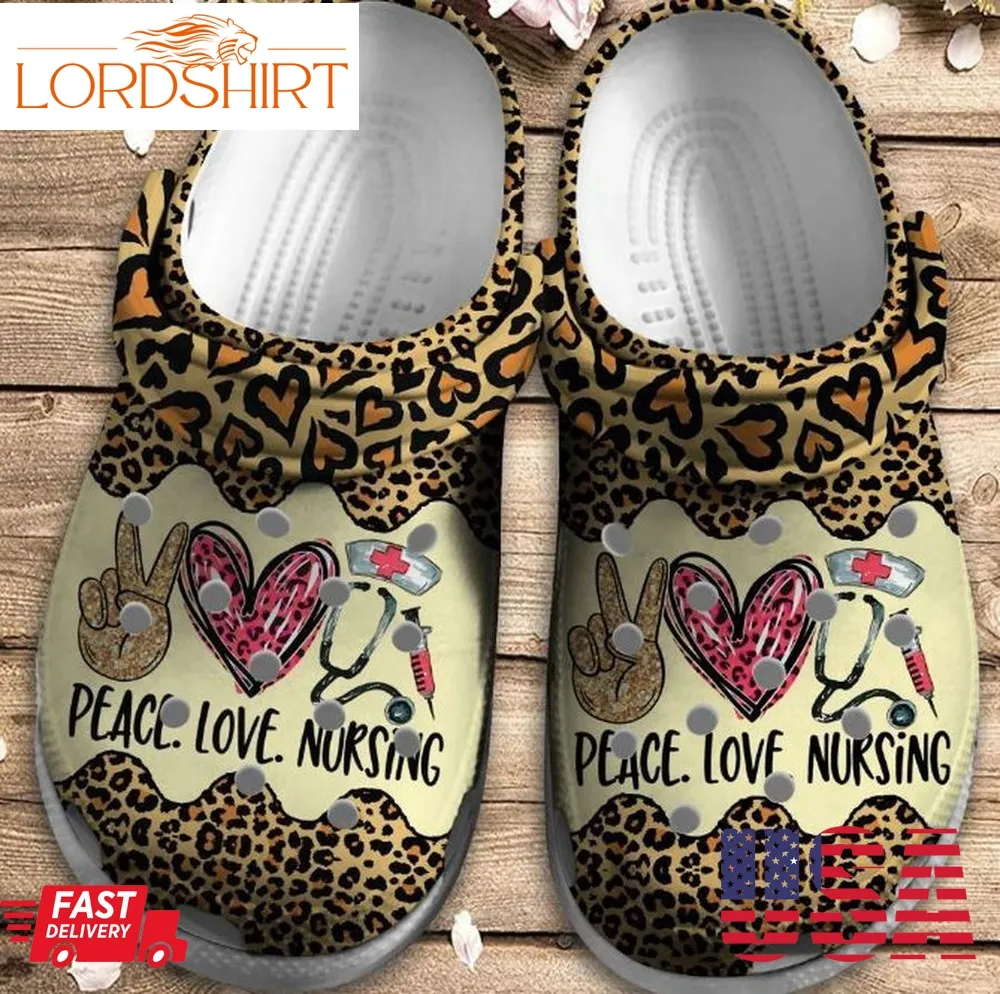 Peace Love Nursing Leopard Skin Crocs Clogs Shoes Birthday Gift   Peace 6Nr