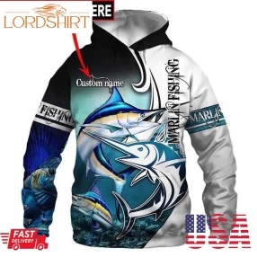 Personalized 3D Hoodie Angler Marlin Fishing, Custom Name Fishing Gift For Men Women, Dad Mom