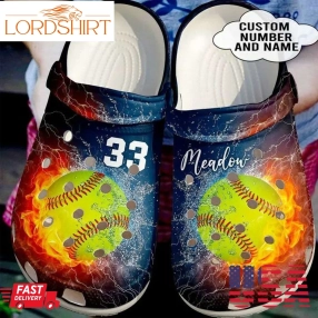 Personalized Fire And Water Softball Crocs Crocband Clogs