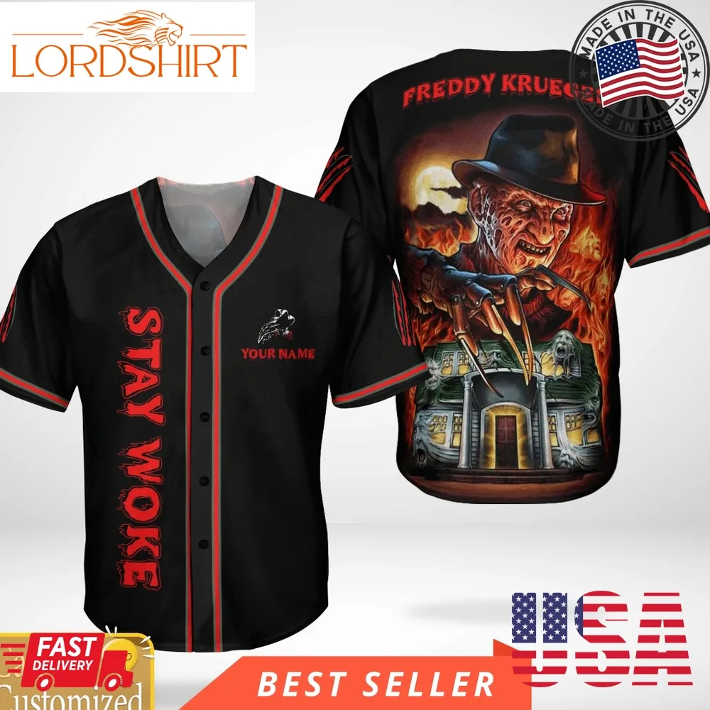 Personalized Halloween Freddy Krueger Stay Woke Baseball Jersey Shirt