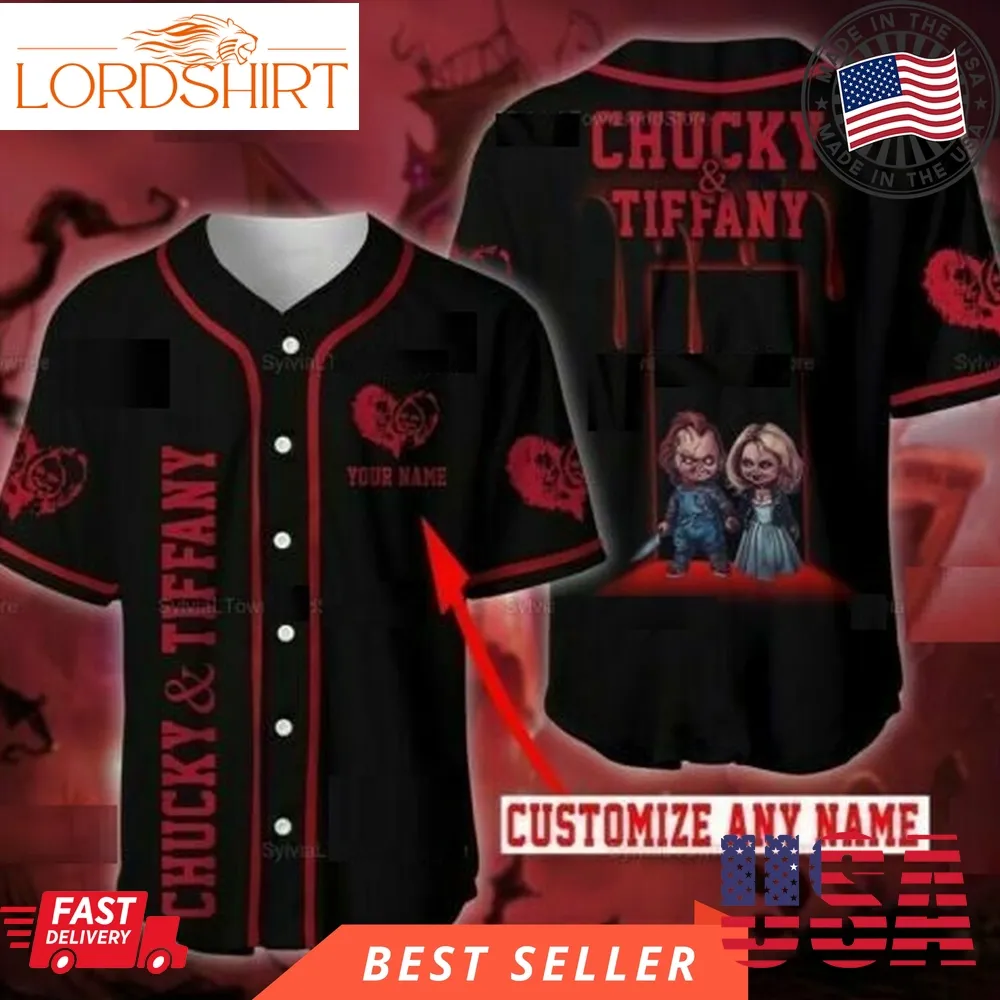 Personalized Horror Pennywise Clown Meet Scary Movie Horror Chucky And Tiffany Halloween Baseball Jersey