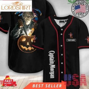 Personalized Michael Myers Pumpkin Captain Morgan Halloween Baseball Jersey Shirt