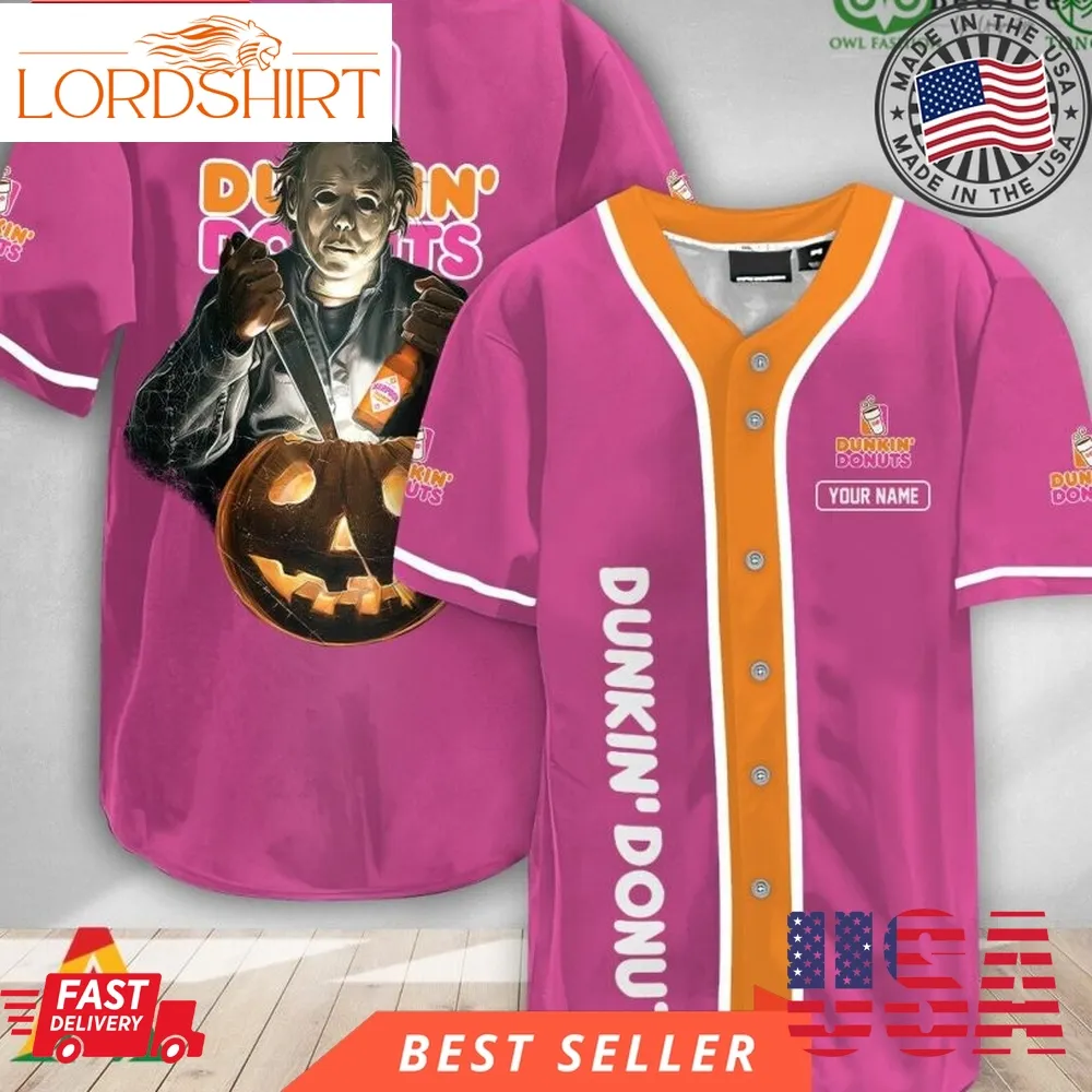 Personalized Michael Myers Pumpkin Dunkin Donuts Halloween Baseball Jersey Shirt