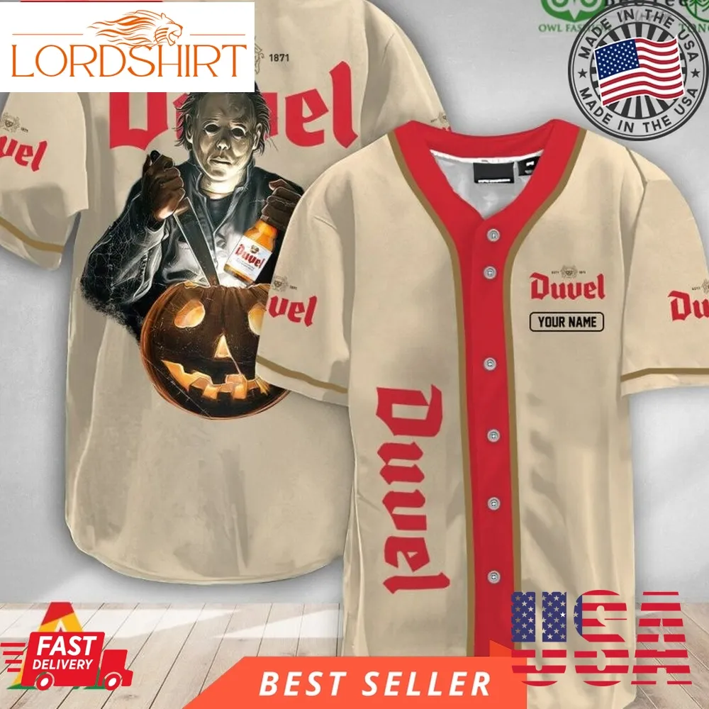 Personalized Michael Myers Pumpkin Duvel Beer Halloween Baseball Jersey Shirt