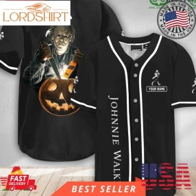 Personalized Michael Myers Pumpkin Johnnie Walker Halloween Baseball Jersey Shirt