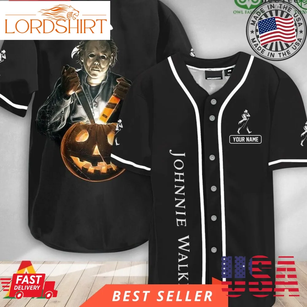 Personalized Michael Myers Pumpkin Johnnie Walker Halloween Baseball Jersey Shirt