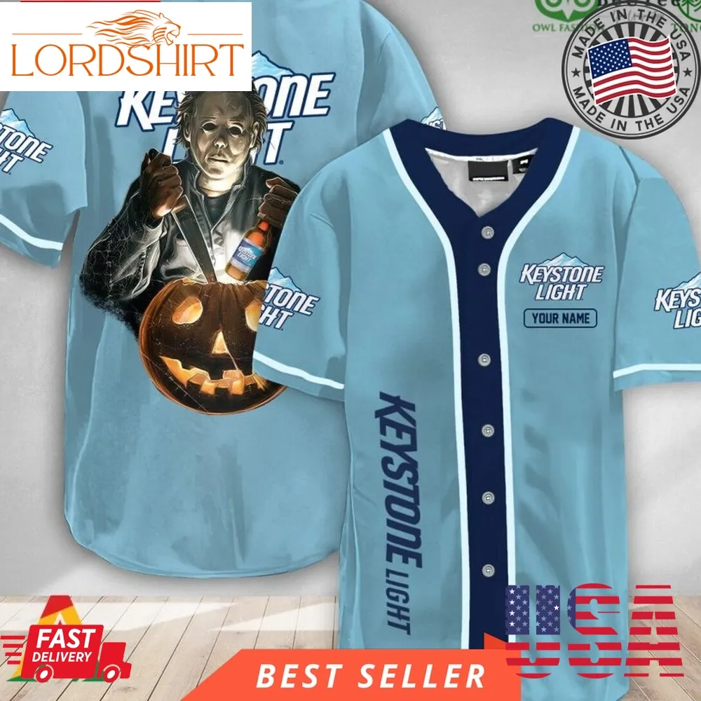 Personalized Michael Myers Pumpkin Keystone Light Halloween Baseball Jersey Shirt