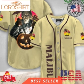 Personalized Michael Myers Pumpkin Malibu Rum Halloween Baseball Jersey Shirt