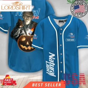 Personalized Michael Myers Pumpkin Natural Light Halloween Baseball Jersey Shirt