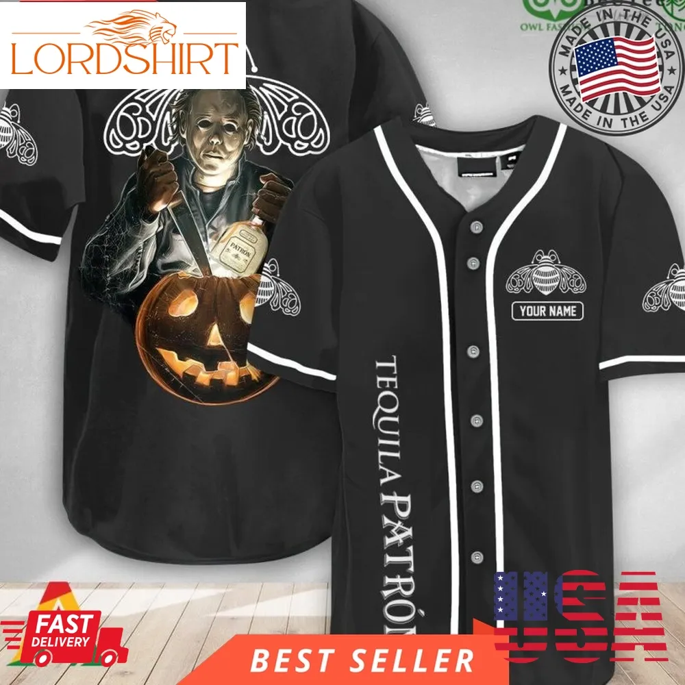 Personalized Michael Myers Pumpkin Tequila Patron Halloween Baseball Jersey Shirt