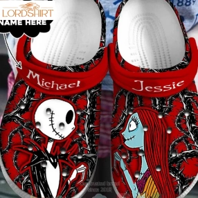 Personalized Name Jack Skellington And Sally Crocs Halloweener