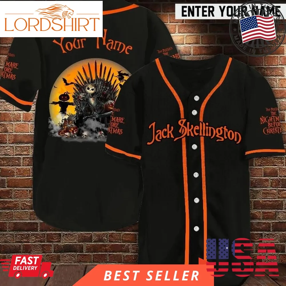 Personalized Name Jack Skellington Nightmare Before Christmas Cute Skeleton Halloween Baseball Jersey