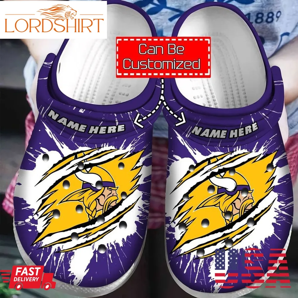 Personalized National Football Crocs   Mvikings Football Ripped Through Crocband Clog