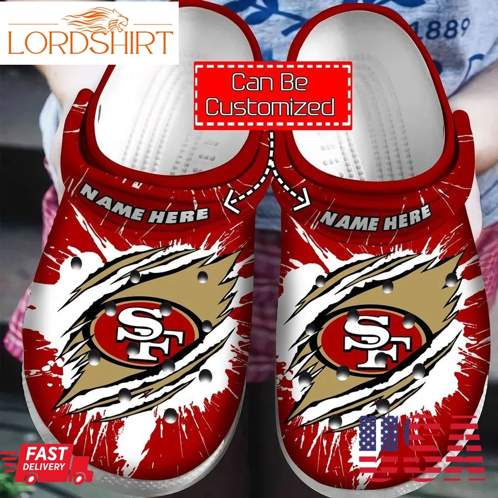 Personalized National Football Crocs   S49ers Football Ripped Through Crocband Clog