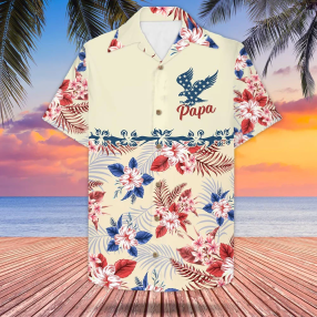 Personalized Papa American Eagle Flag, 4Th Of July, Tropical Pattern Trendy Hawaiian Shirt For Grandpa And Papa