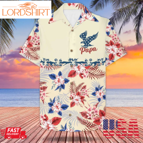 Personalized Papa American Eagle Flag, 4Th Of July, Tropical Pattern Trendy Hawaiian Shirt For Grandpa And Papapng