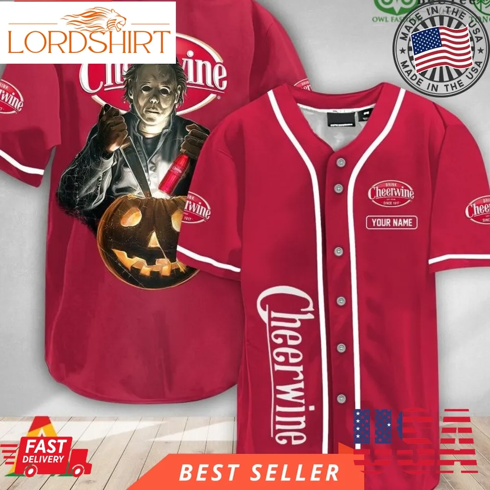 Personalized Scary Michael Myers Pumpkin Cheerwine Halloween Baseball Jersey Shirt