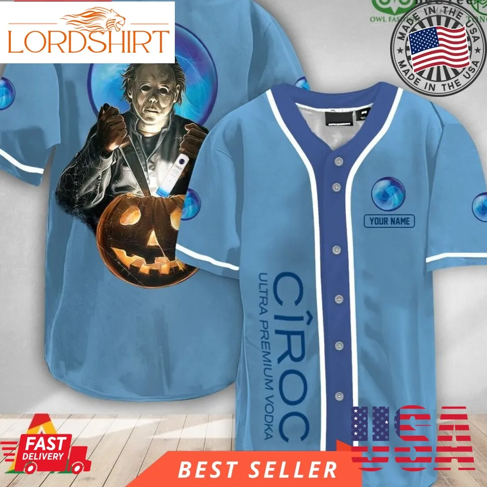 Personalized Scary Michael Myers Pumpkin Ciroc Vodka Halloween Baseball Jersey Shirt