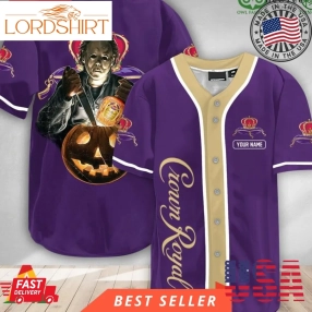 Personalized Scary Michael Myers Pumpkin Crown Royal Halloween Baseball Jersey Shirt