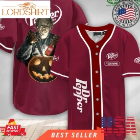 Personalized Scary Michael Myers Pumpkin Dr Pepper Halloween Baseball Jersey Shirt