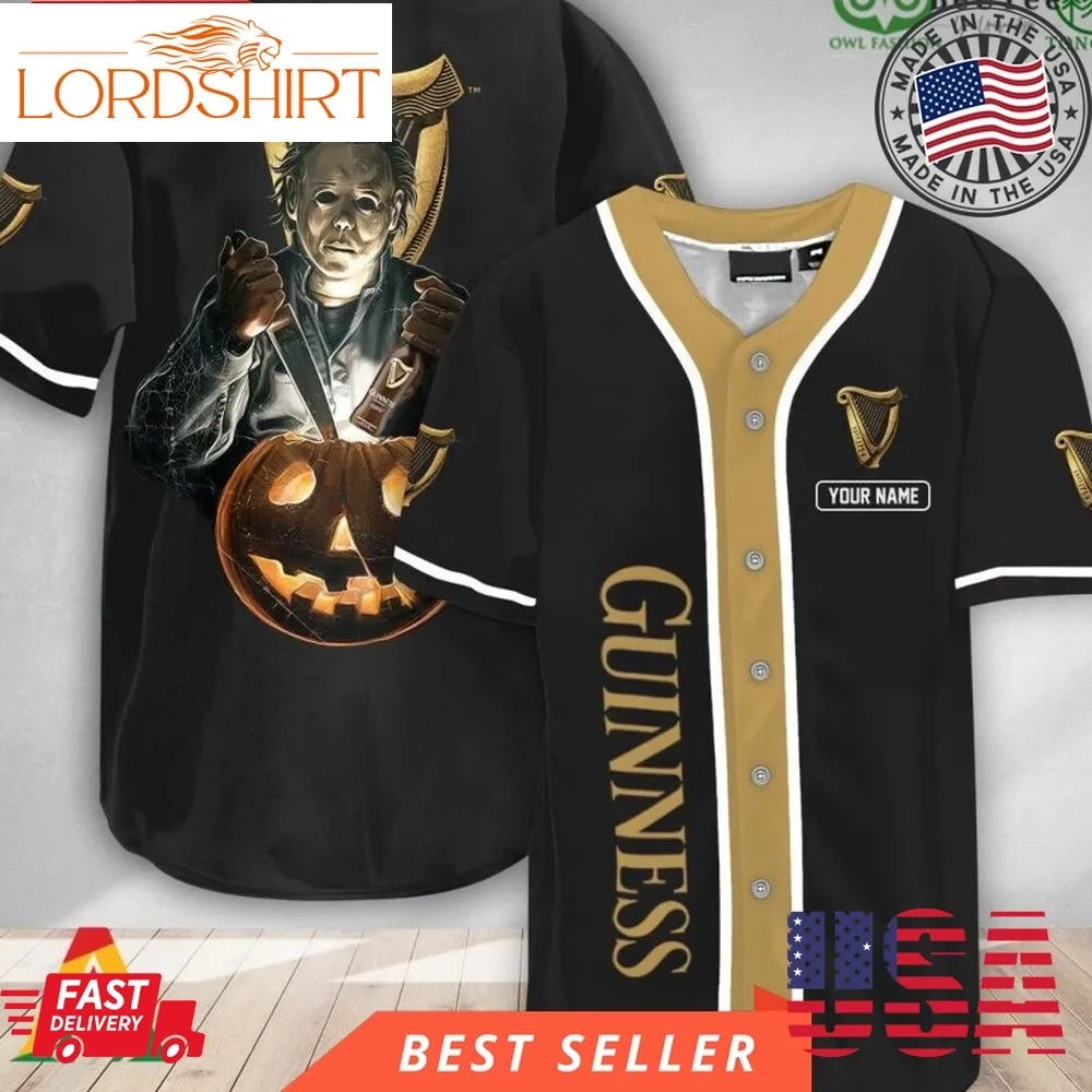 Personalized Scary Michael Myers Pumpkin Guinness Beer Halloween Baseball Jersey Shirt