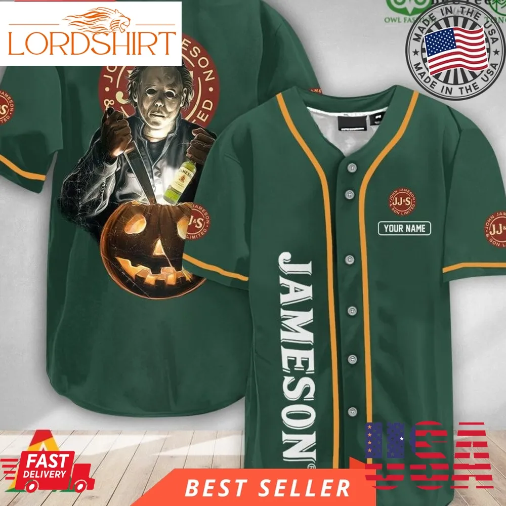 Personalized Scary Michael Myers Pumpkin Jameson Halloween Baseball Jersey Shirt