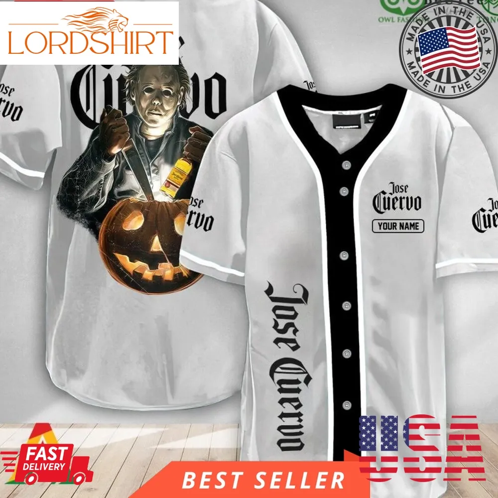 Personalized Scary Michael Myers Pumpkin Jose Cuervo Halloween Baseball Jersey Shirt