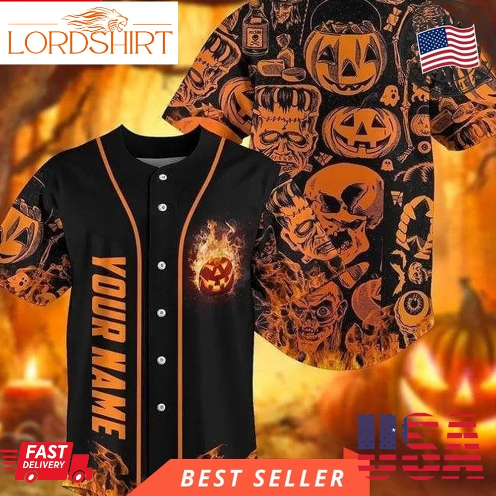 Personalized Skull Pumpkin Symbol Halloween 3D Baseball Jersey Dh