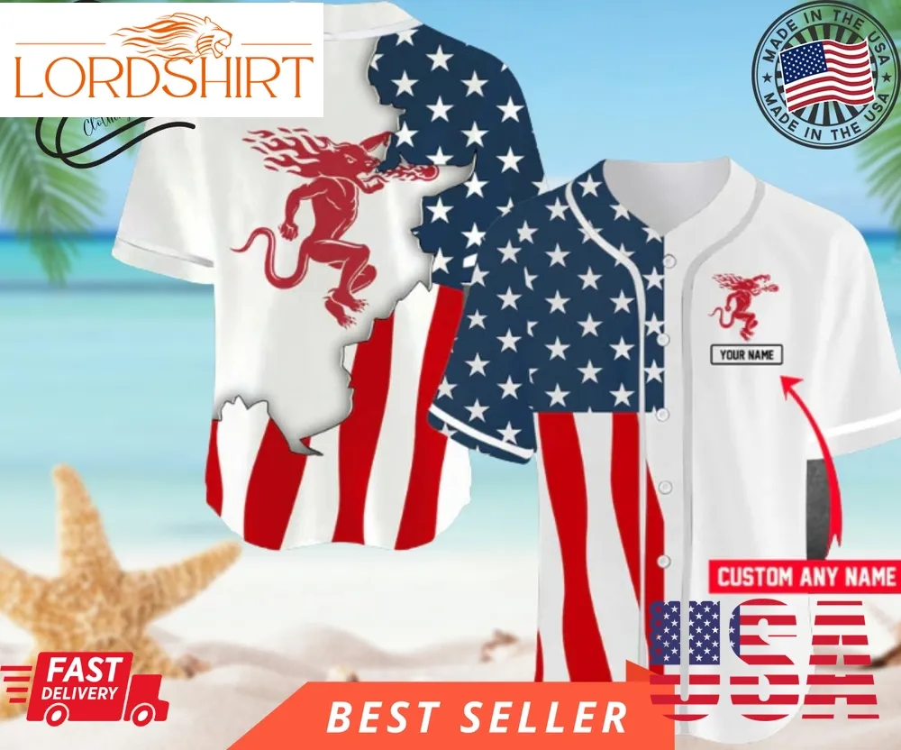 Personalized Us Flag Fireball Baseball Baseball Jersey, Halloween Shirt, Hawaii Holiday Beach Flamingo Stag Brewery Summer  1